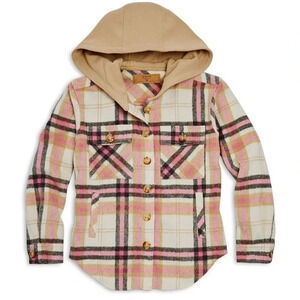 NWT BLANK NYC Girls Plaid Hooded Shirt Jacket